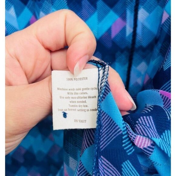 Decree Sheer Abstract Long Sleeve Blouse Size L Women’s Blue / Purple Geometric - Picture 10 of 11